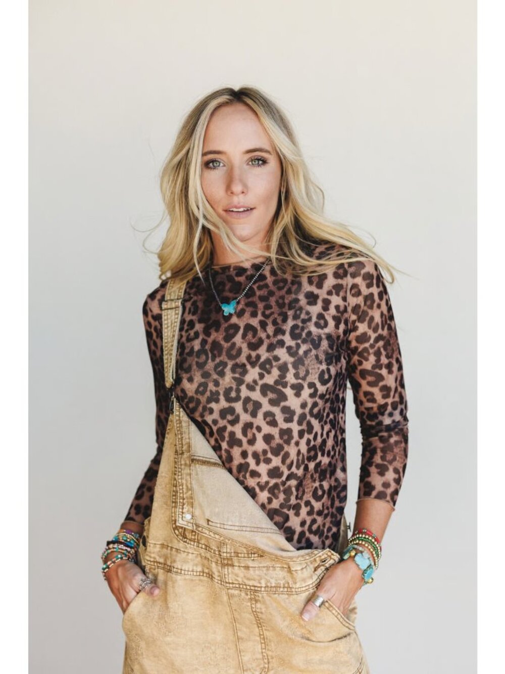 Three Bird Nest Women's Roam Wild Animal Print Sheer Mesh Top Size Small Brown